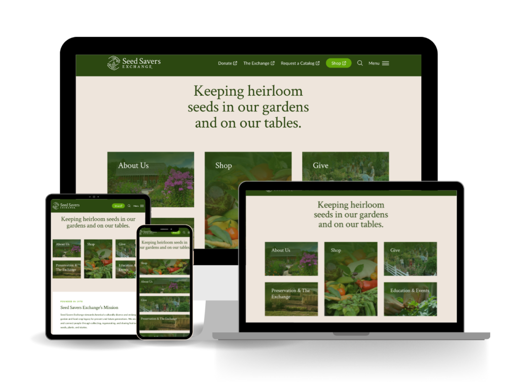 New Seed Savers Exchange website displayed on various devices.