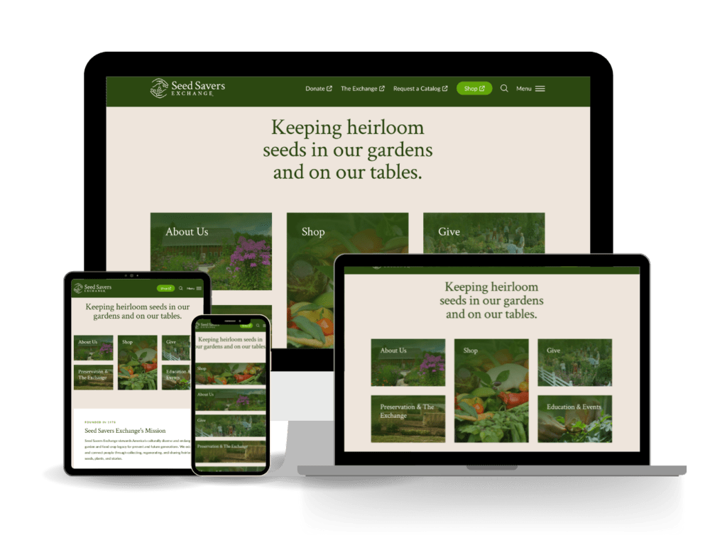 New Seed Savers Exchange website displayed on various devices.