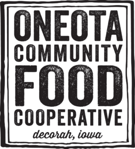 Text reads, "Oneota Community Food Cooperative decorah, iowa"